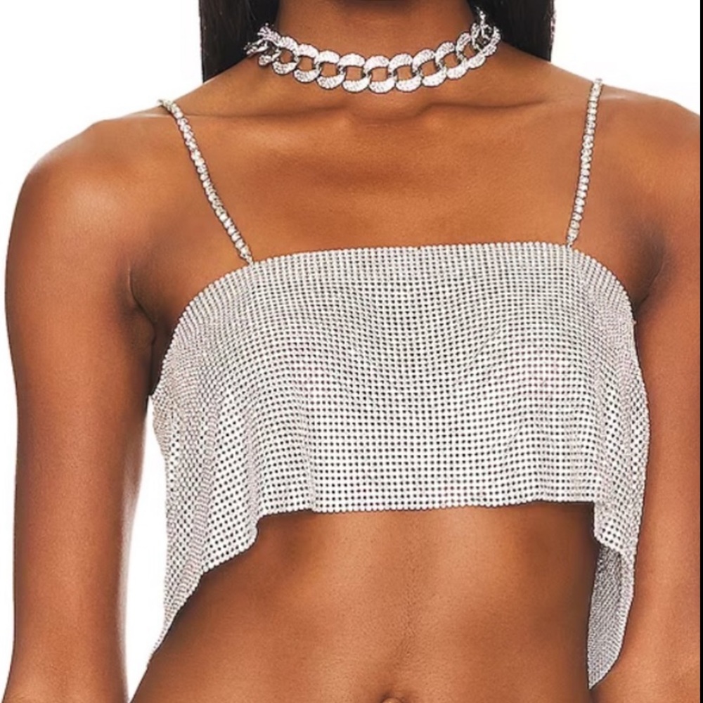 Camila Coelho Noemi Top in Silver Rhinestone